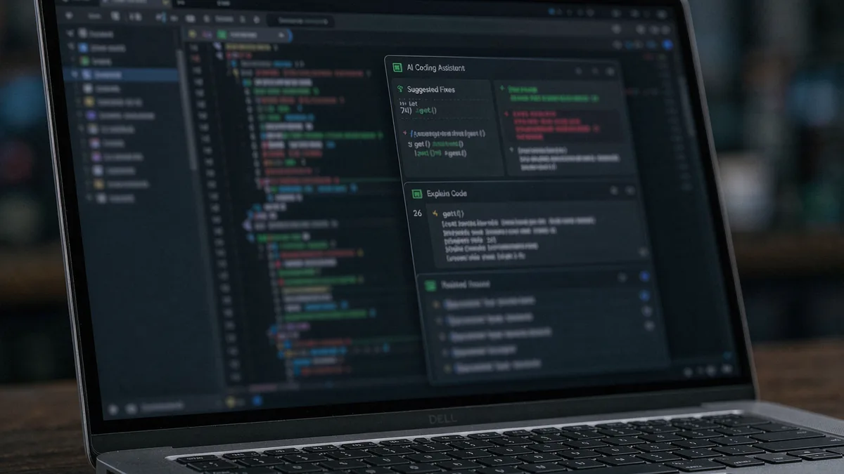 A laptop showing an AI coding agent at work